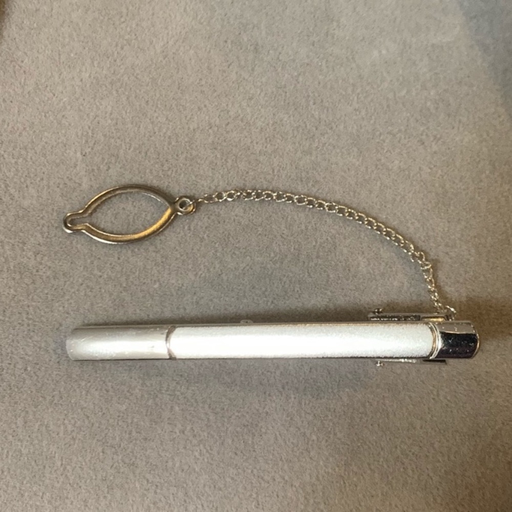Silver & White Tie Bar with Design